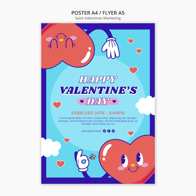 Modèle d'affiche verticale de célébration de la saint-valentin