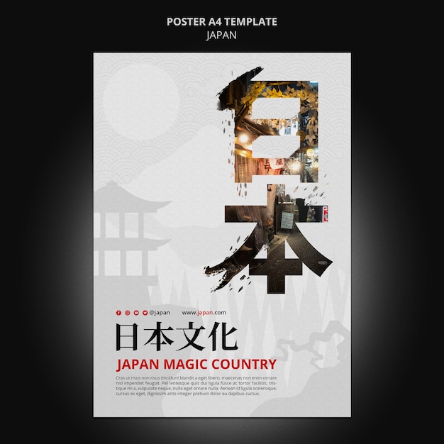 PSD gratuit modèle d'affiche verticale de destination de voyage au japon avec des symboles japonais