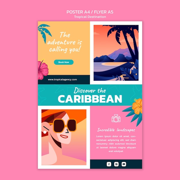 Modèle d'affiche verticale de destination de voyage dans les Caraïbes