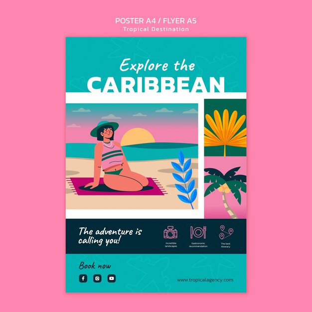 Modèle d'affiche verticale de destination de voyage dans les Caraïbes