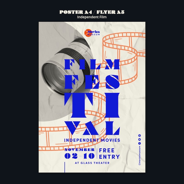 PSD gratuit modèle d'affiche verticale du festival du film indépendant