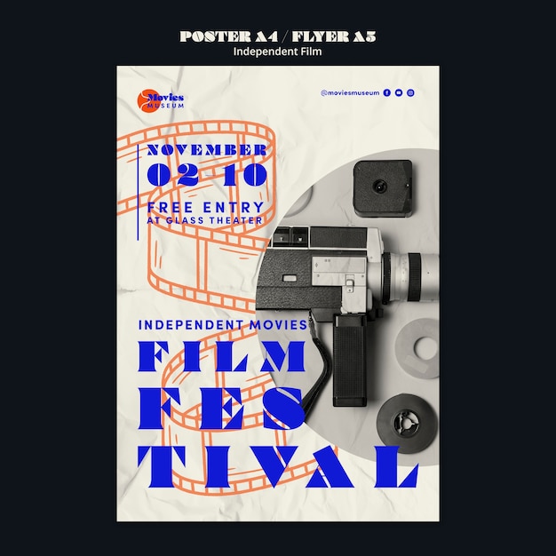 PSD gratuit modèle d'affiche verticale du festival du film indépendant