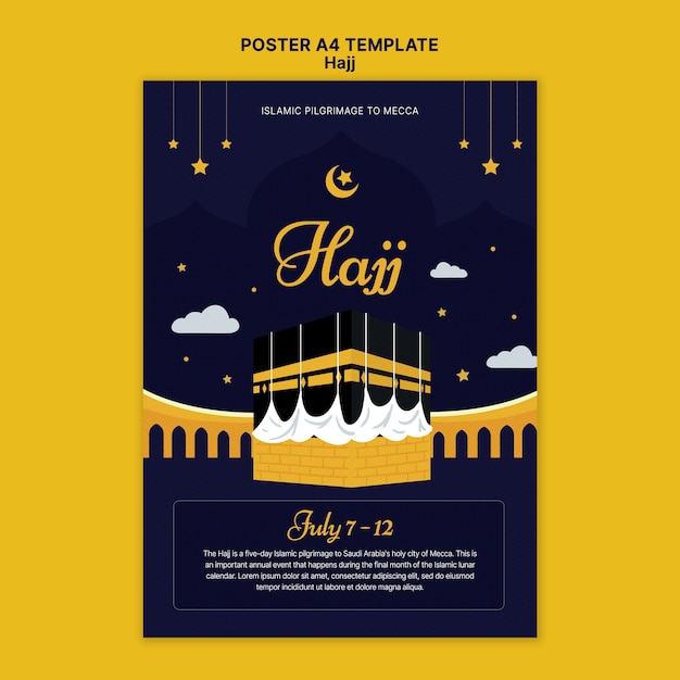 PSD gratuit modèle d'affiche verticale du hajj avec la mecque