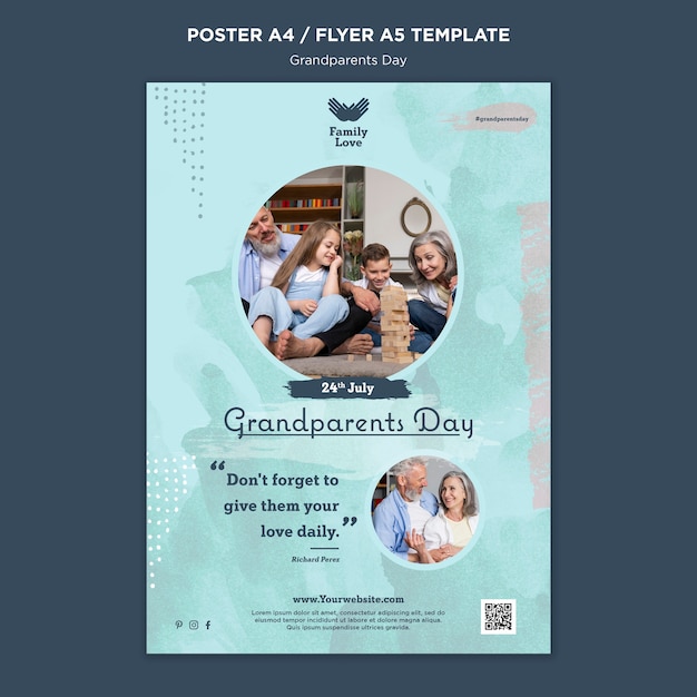 PSD gratuit modèle d'affiche verticale de la fête des grands-parents avec un design aquarelle