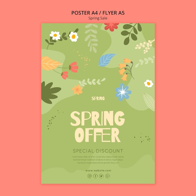 PSD gratuit modèle d'affiche verticale florale de vente de printemps