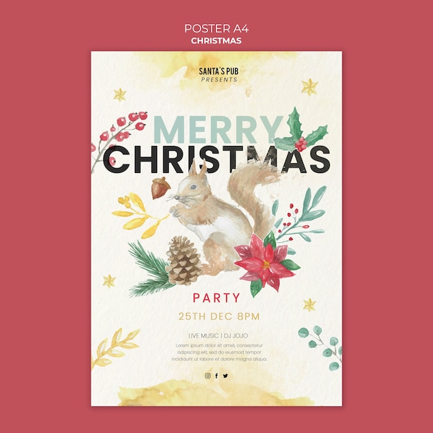 PSD gratuit modèle d'affiche verticale de noël aquarelle