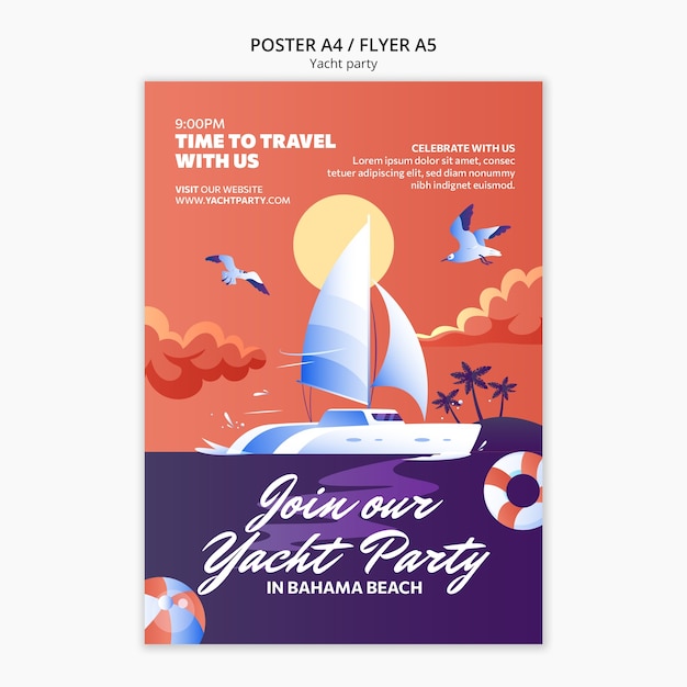 PSD gratuit modèle d'affiche verticale pour la célébration d'une fête de yacht de luxe