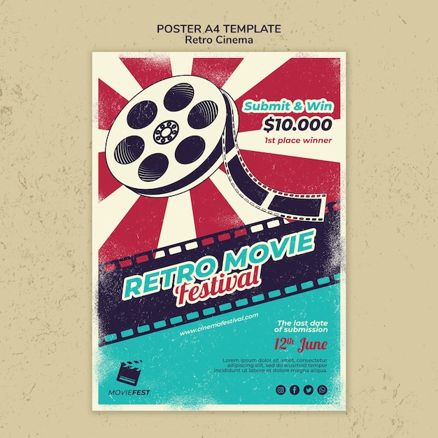 PSD gratuit modèle d'affiche verticale pour le cinéma rétro