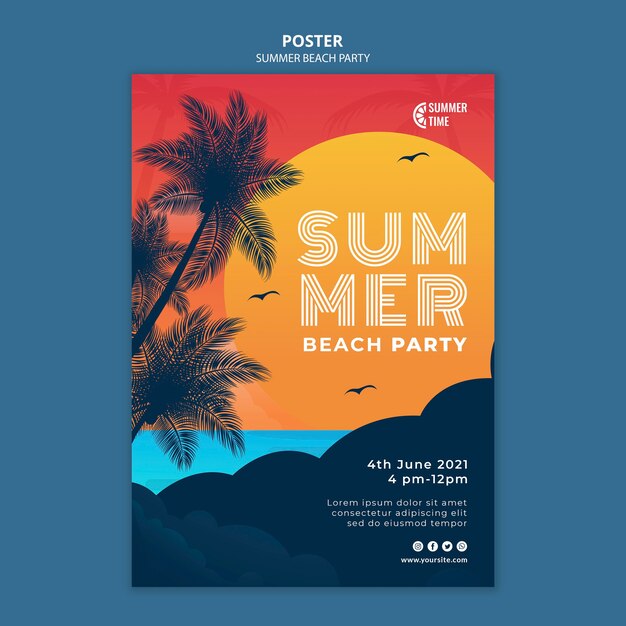 Modèle d'affiche verticale pour la fête d'été sur la plage