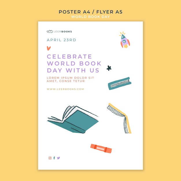 Modèle d'affiche verticale pour la journée mondiale du livre