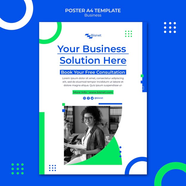 Modèle d'affiche verticale pour solution d'entreprise avec photo monochrome