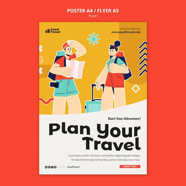 PSD gratuit modèle d'affiche de voyage design plat