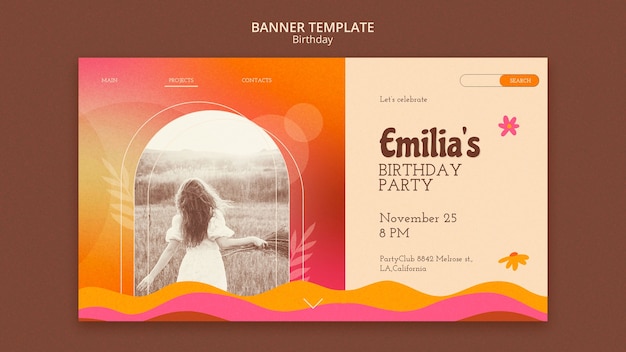 PSD gratuit modèle d'anniversaire boho design plat