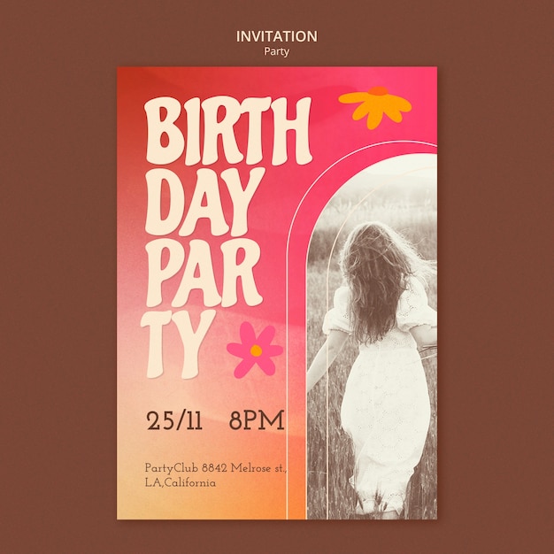 PSD gratuit modèle d'anniversaire boho design plat