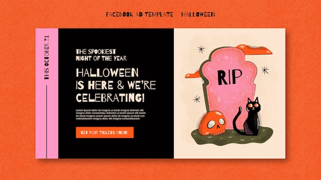 PSD gratuit modèle d'annonce facebook design plat halloween