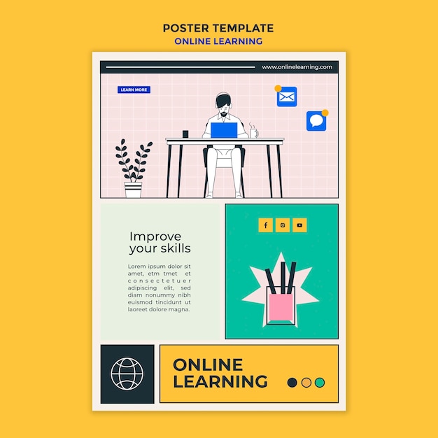 PSD gratuit modèle d'apprentissage en ligne flyer