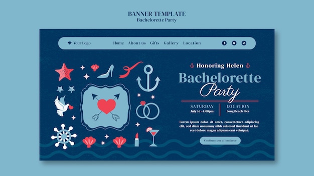 PSD gratuit modèle de bannière de bachelorette design plat