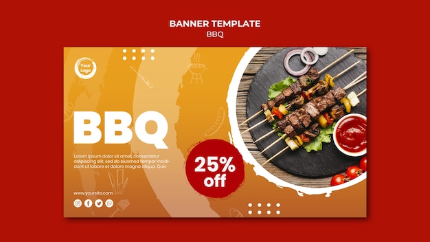 Modèle de bannière de brochettes de viande et de légumes