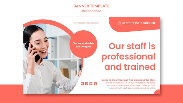 PSD gratuit modèle de bannière de concept de réceptionniste