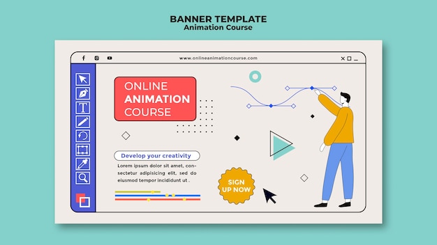 PSD gratuit modèle de bannière de cours d'animation en ligne