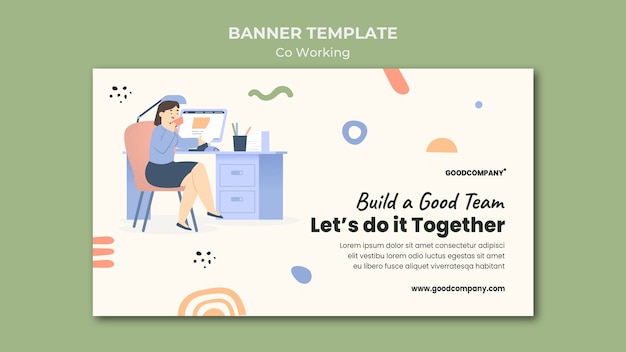 PSD gratuit modèle de bannière de coworking illustré