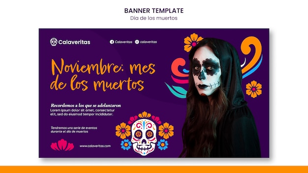 PSD gratuit modèle de bannière dia de los muertos