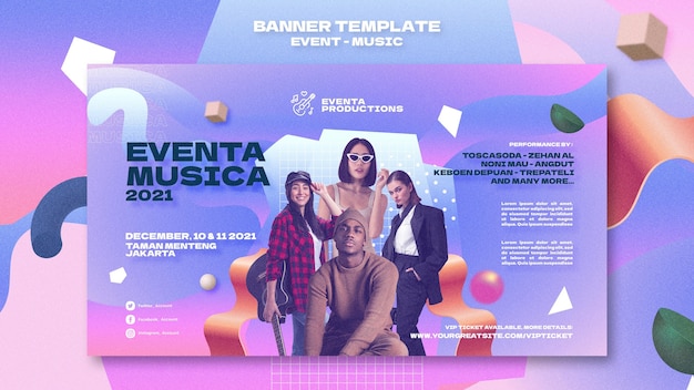 PSD gratuit modèle de bannière d'événement musical dans un style rétro