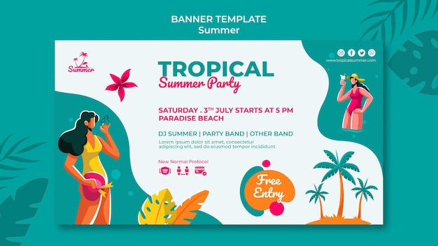 PSD gratuit modèle de bannière de fête d'été tropical