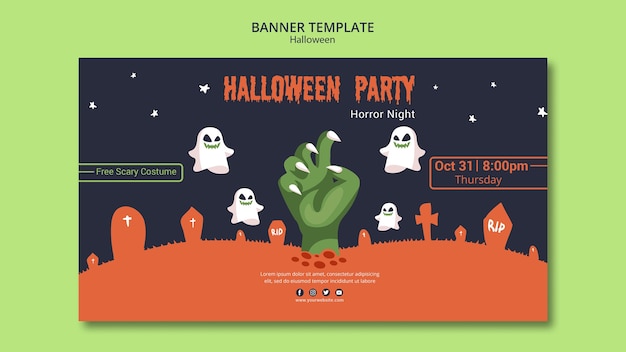 PSD gratuit modèle de bannière fête halloween avec des mains de zombie