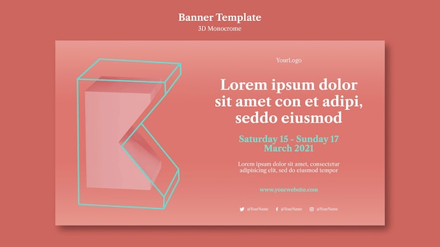 PSD gratuit modèle de bannière de formes monochromes 3d