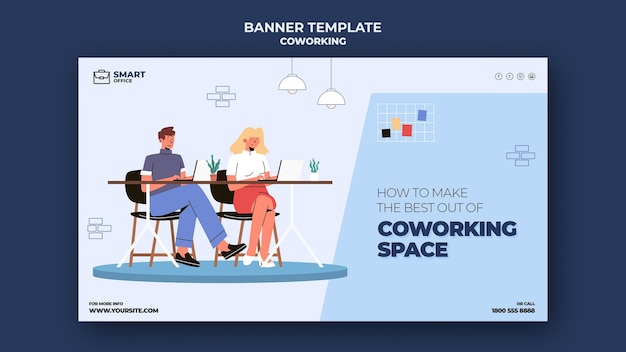 PSD gratuit modèle de bannière horizontale de l'espace de coworking