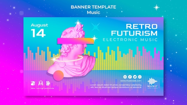 Modèle de bannière horizontale futuriste rétro pour la fête de la musique