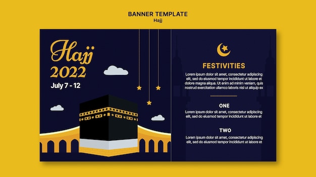 PSD gratuit modèle de bannière horizontale hajj avec la mecque