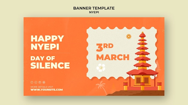 PSD gratuit modèle de bannière horizontale pour la célébration de nyepi avec temple