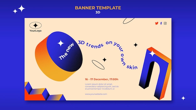 PSD gratuit modèle de bannière horizontale pour les tendances 3d