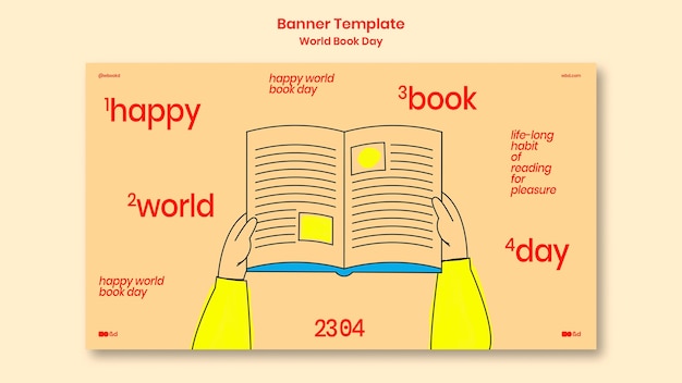 PSD gratuit modèle de bannière de la journée mondiale du livre design plat