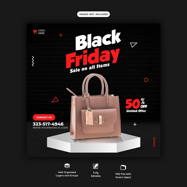 Modèle de bannière de médias sociaux Black Friday super vente