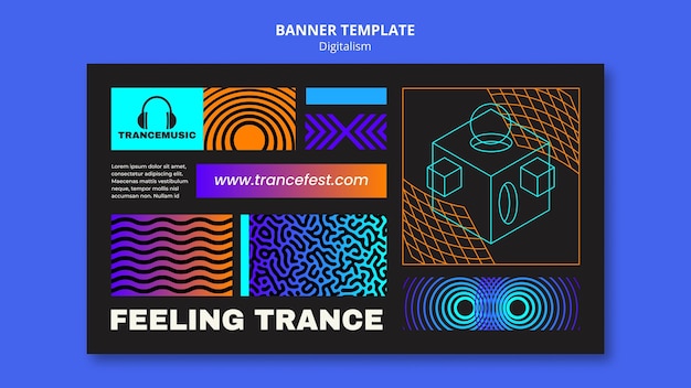 PSD gratuit modèle de bannière pour le festival de musique trance 2021