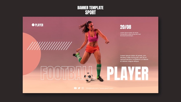 PSD gratuit modèle de bannière de sport avec photo de femme jouant au football