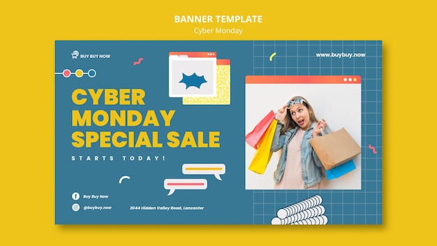 Modèle de bannière de vente cyber lundi créatif