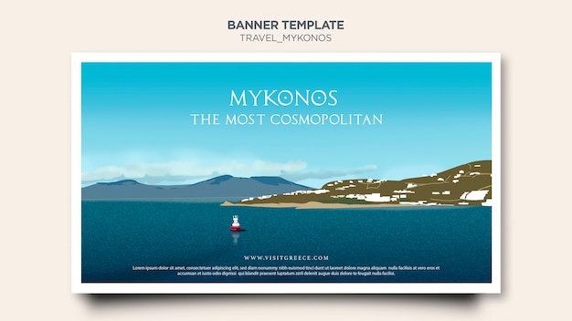 PSD gratuit modèle de bannière de voyage mykonos