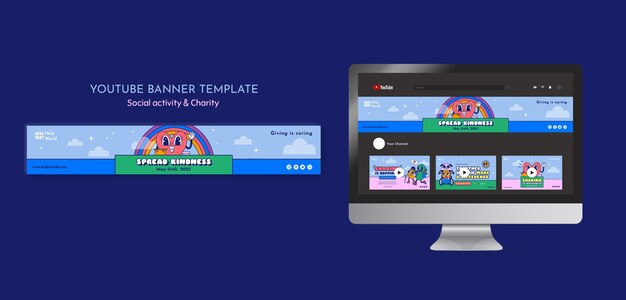 Modèle de bannière youtube d'activité sociale dessiné à la main