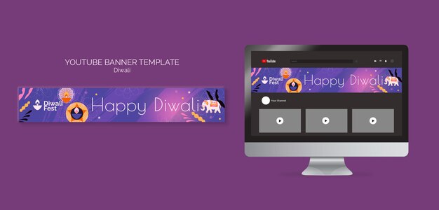 Modèle de bannière YouTube pour la célébration du Diwali