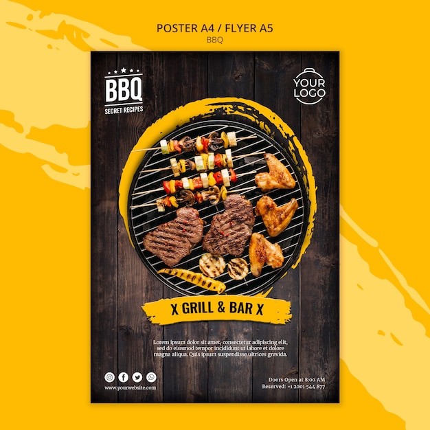 PSD gratuit modèle de concept d'affiche avec barbecue