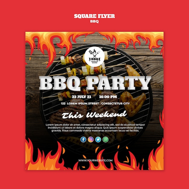 PSD gratuit modèle de concept de flyer carré barbecue