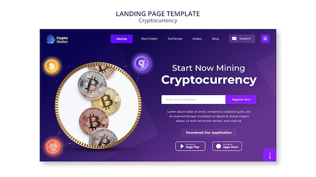 PSD gratuit modèle de conception de page de destination de crypto-monnaie