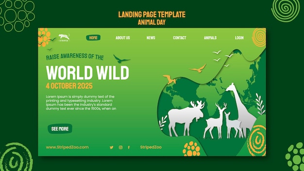 PSD gratuit modèle de conception de page de destination pour la journée des animaux