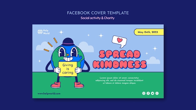 Modèle de couverture facebook d'activité sociale dessiné à la main