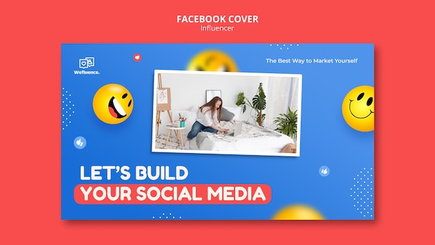 PSD gratuit modèle de couverture facebook influenceur design plat