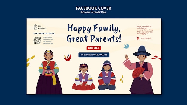 PSD gratuit modèle de couverture facebook pour la fête des parents coréens